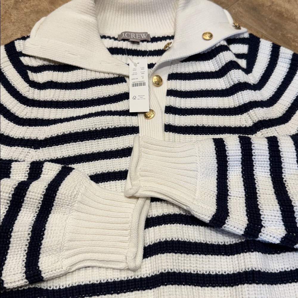 NWT JCrew Ribbed cotton button-collar sweater in stripe—Size Medium - Picture 4 of 4